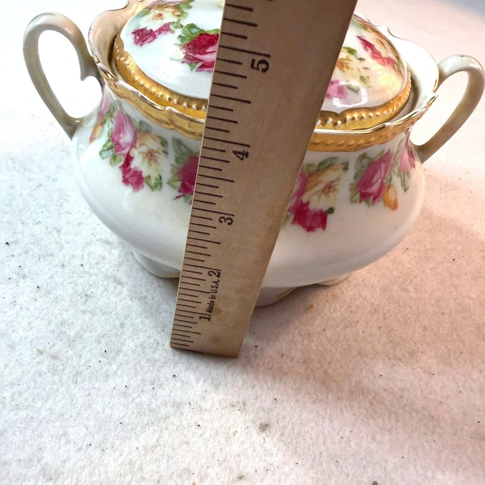 PK Silesia Sugar Bowl Antique Porcelain Pink Roses Cottagecore Victorian